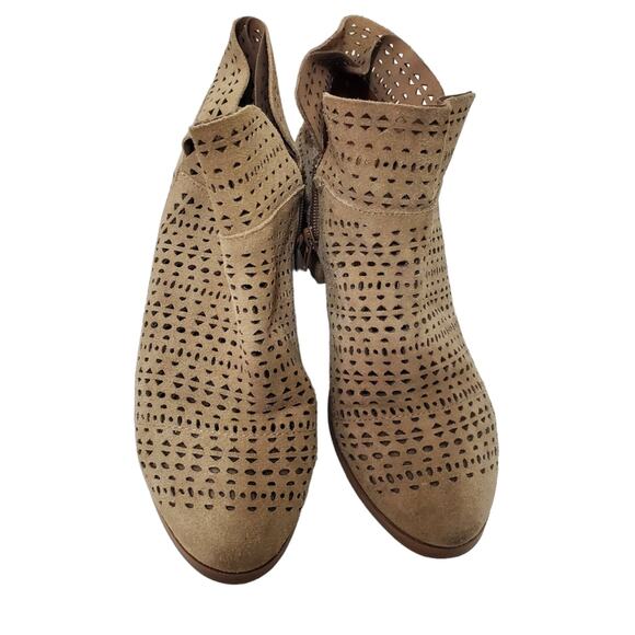 Crown Vintage | Suede Perforated Floppy Top Stacked Block Heel Booties - Picture 4 of 10